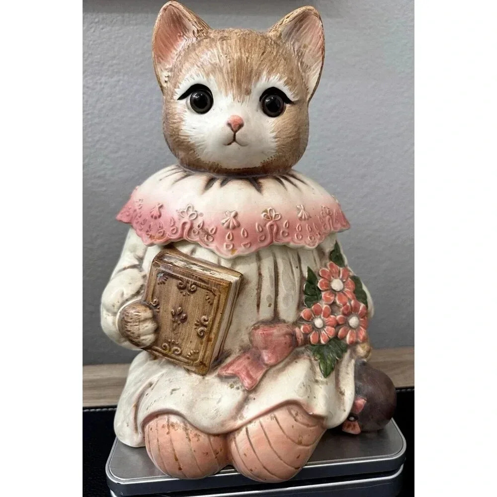 Vintage Cookie Jar 70'S EMILY THE CAT IN DRESS GLASS EYES - 11.5"